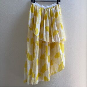 White asymmetrical pleated yellow pattern skirt Size S